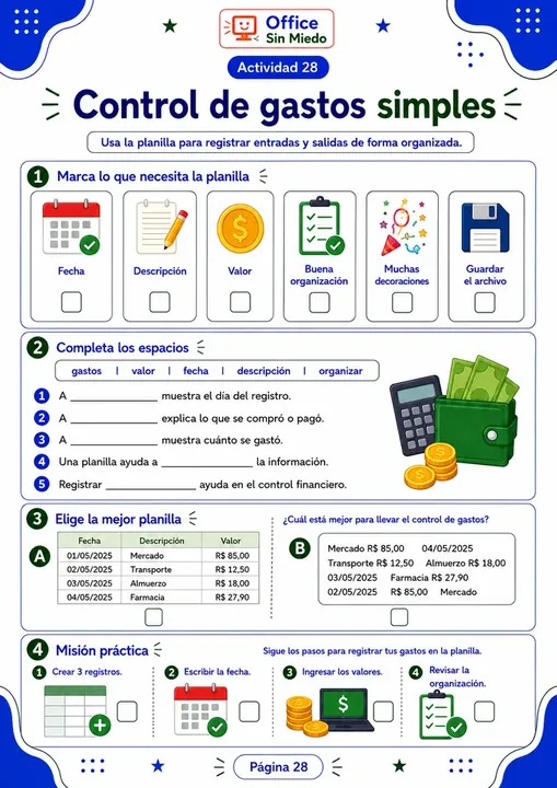 Página del curso Office Sin Miedo: Excel: control de gastos simples